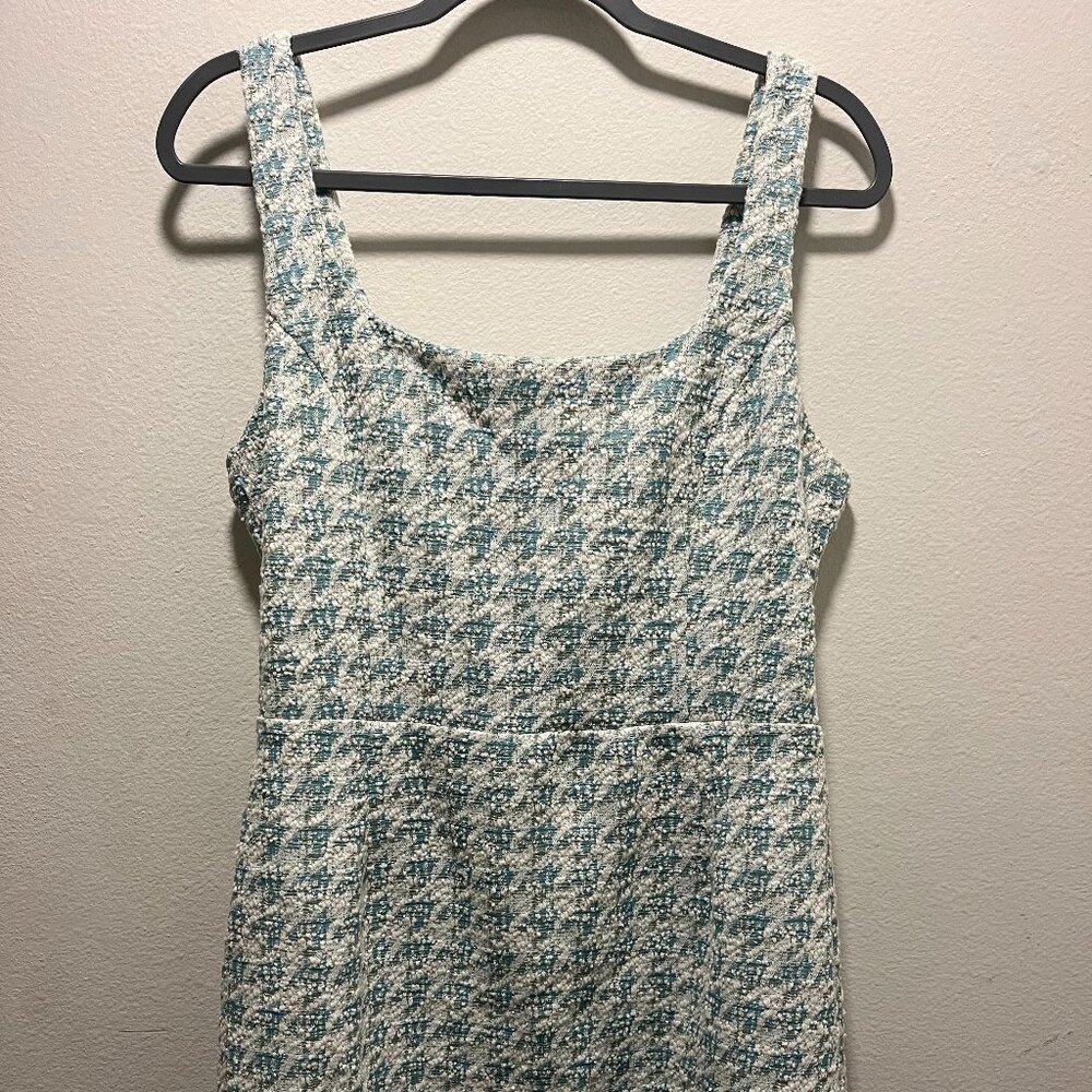 Aqua Sleeveless Textured V Neck Tank Bodycon Mini Dress, White, Teal, Sz L